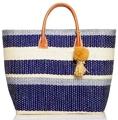Blue striped straw bag with tassle