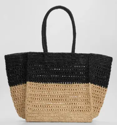 Black trimmed summer strarw bag for women over 60