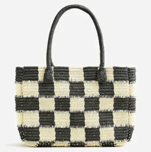 Black check straw bag