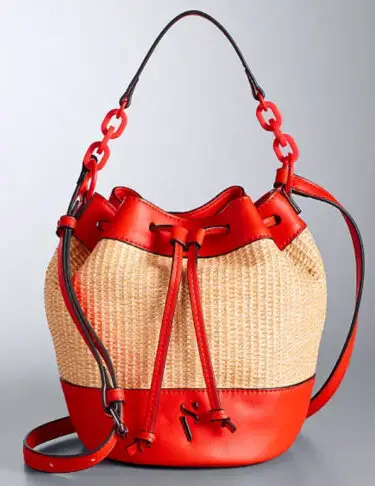 Vera Wang straw and orange leather bucket pag