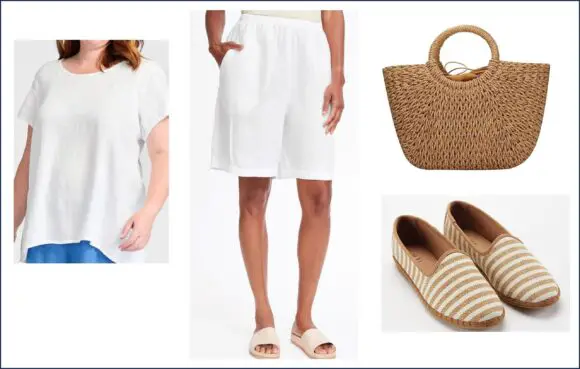 White linen shorts and top