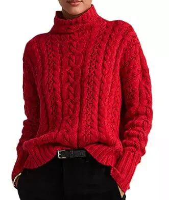 Red cable mock neck sweater
