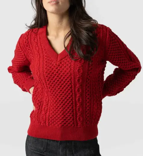 Red cropped Aran sweater