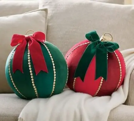 Round Christmas ornament shaped throw pillows