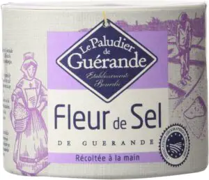 Round container of fleur de sel from the Guerande in France
