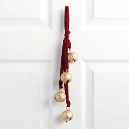 Door decor red ribbon and bells