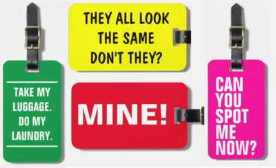 Four funny luggage tags