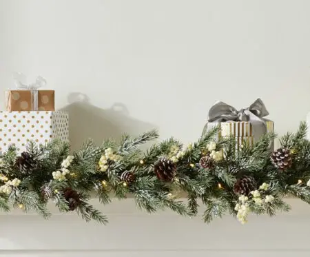 lit pine and berry garland