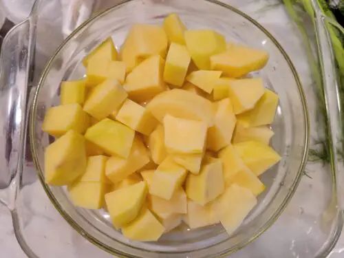 Potatoes cut into pieces for soup