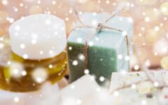 Beauty products in snowfall