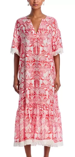 Red print maxi dress coverup