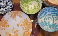 Colorful patterned bowls and plates