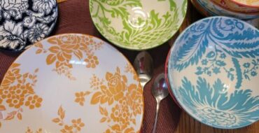 Colorful patterned bowls and plates
