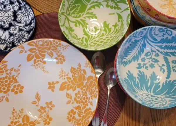 Colorful patterned bowls and plates