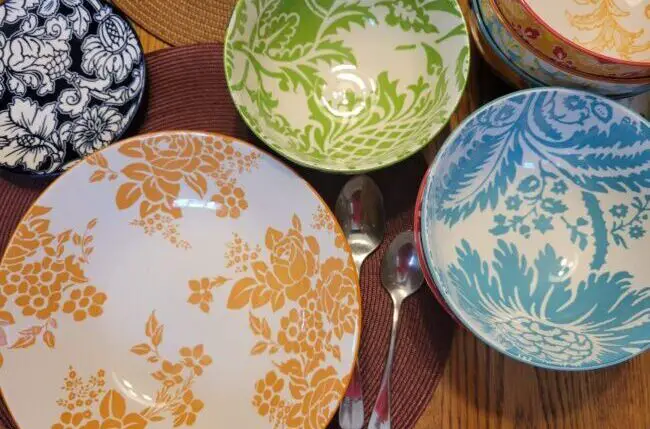 Colorful patterned bowls and plates