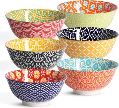 Set of 6 brightly colored cereal bowls
