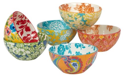 Cereal bowls in mixed colors and patterns