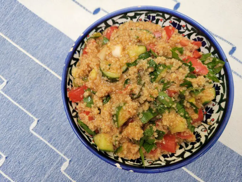 Kisir, Turkish salad with bulgur, cucumbers, tomatoes