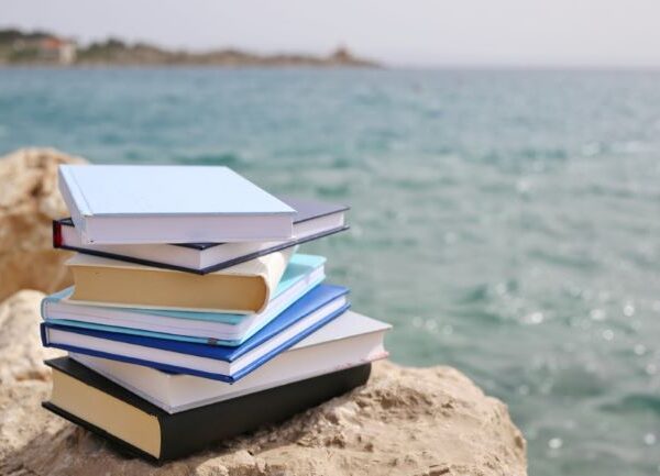 Stack of books on rock summer